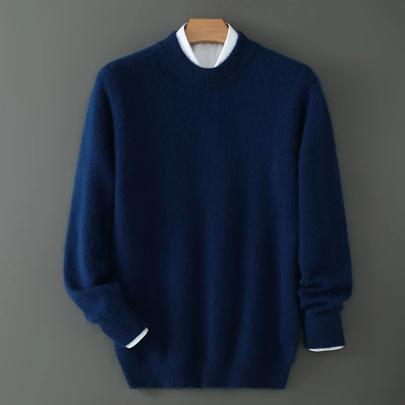 

Мужская одежда, 100% чистый норковый кашемир, вязаный пуловер с высоким воротником, осень-зима, толстая теплая простая базовая рубашка с длинными рукавами