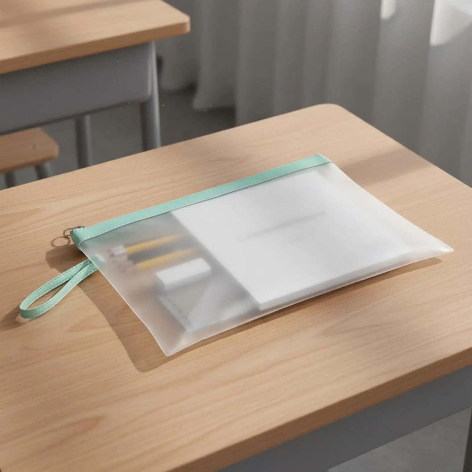 Flexible A4 Document Pouch Frosted Waterproof Exam Bag Clear Access Organizer for School Stationery