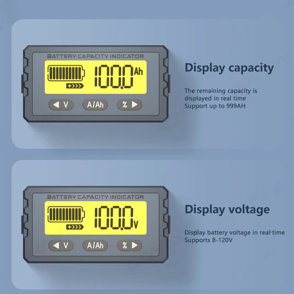 TY23 High-precision Coulometer Battery Capacity Indicator 8V-120V 50A 100A Voltage Current Percentage Capacity Display Meter