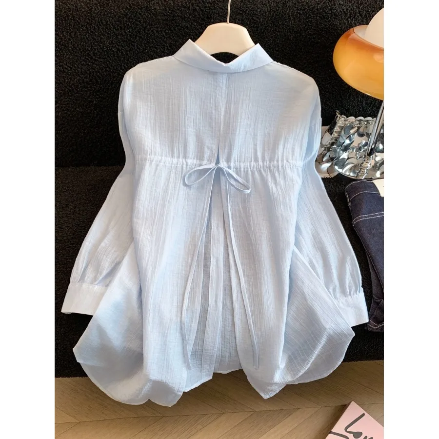 

Ladies' Slim Fit Sun Protection Shirt with Belt French Style Long Sleeve Citywalk Summer Casual Back Split Cool Feeling Top