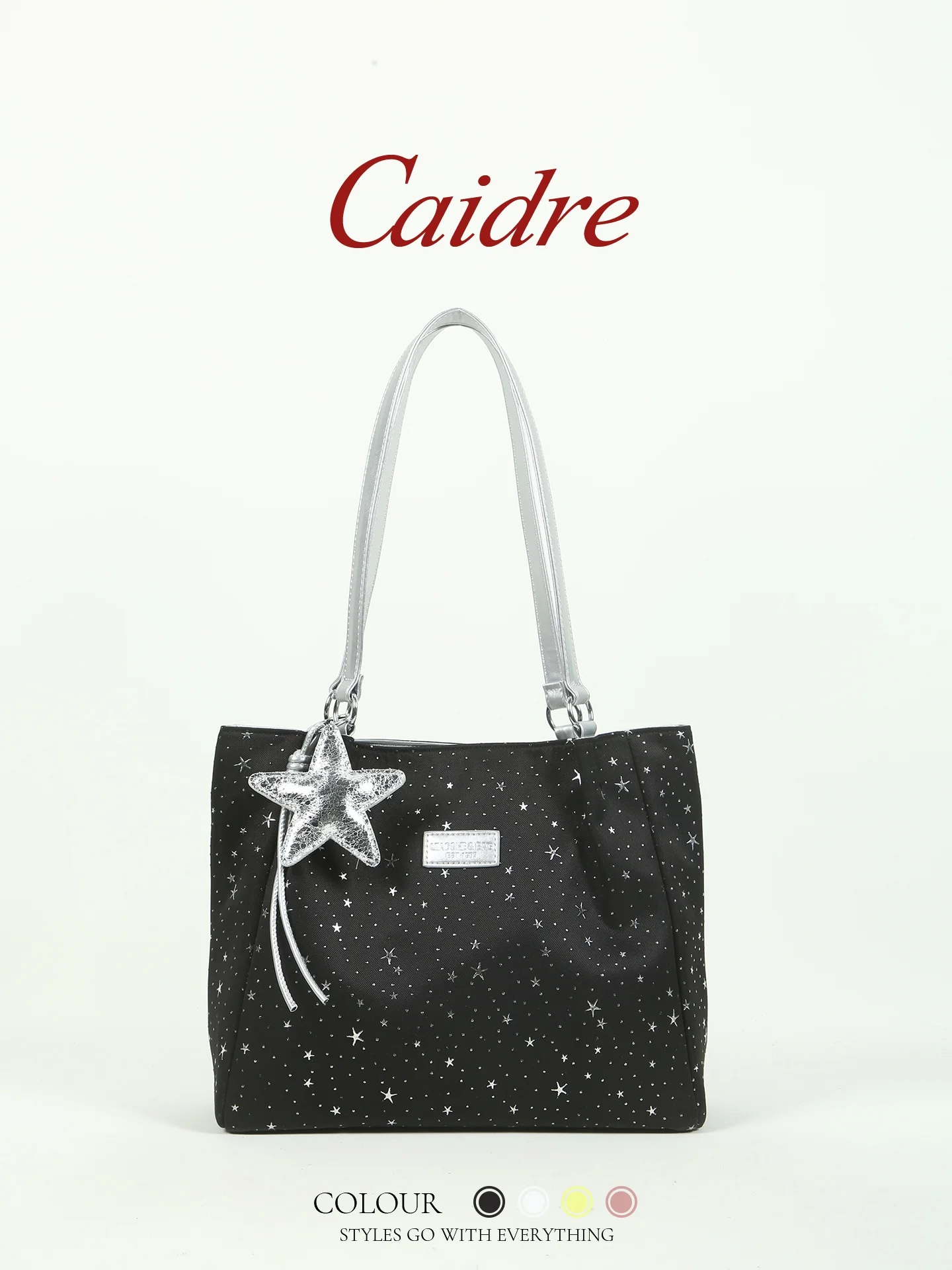 

Caidre Korean Style Canvas Tote Bag Women's Commuter Shoulder Bag Polka Dot Large Bag Pure Color Polyester Zipper Closure