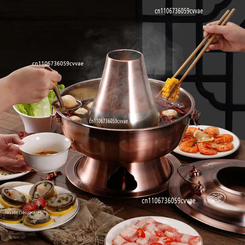 Discount! Thickened Stainless Steel Charcoal Chinese Copper Hot Pot Old Beijing Style Cookware Set