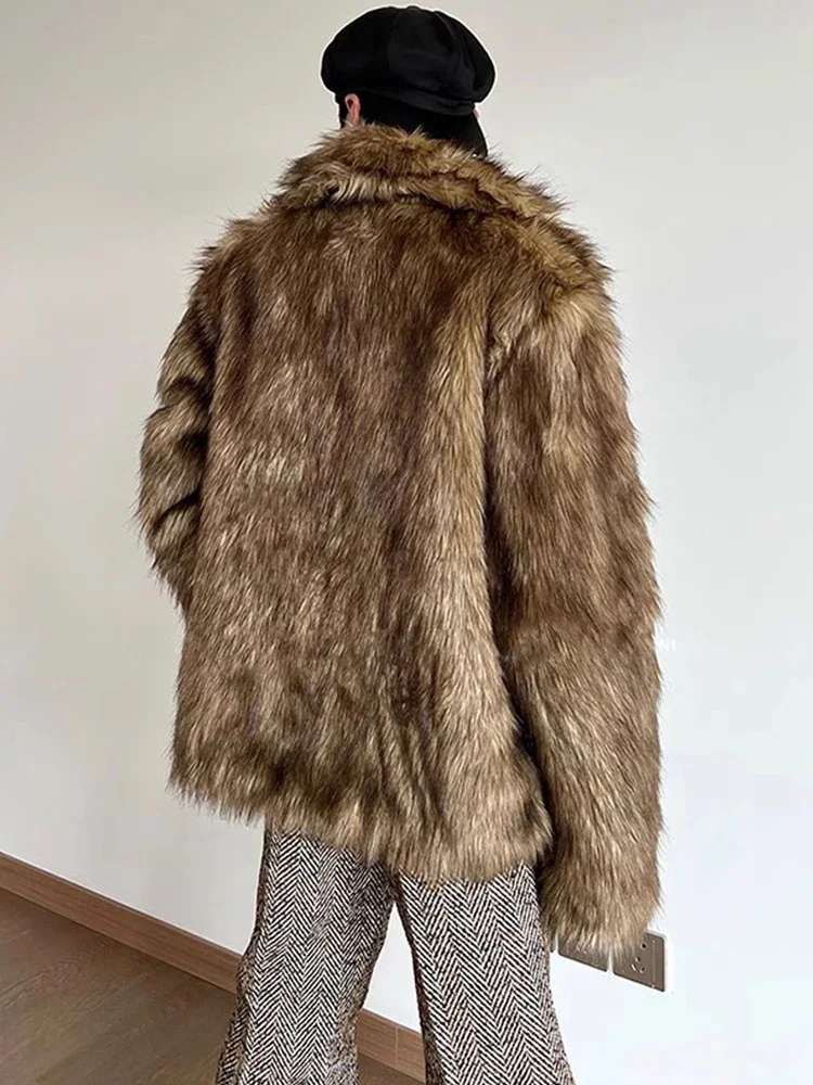 Winter Thick Warm Hairy Shaggy Faux Raccoon Fur Coat Man Long Sleeve High Quality Luxury Fluffy Jacket 2024 Artificial Fur Coat