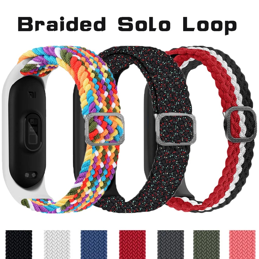 

Bracelet for xiaomi mi band 7 6 strap braided solo loop Elastic fabric nylon miband Replacement belt correa mi band 5 4 3 strap