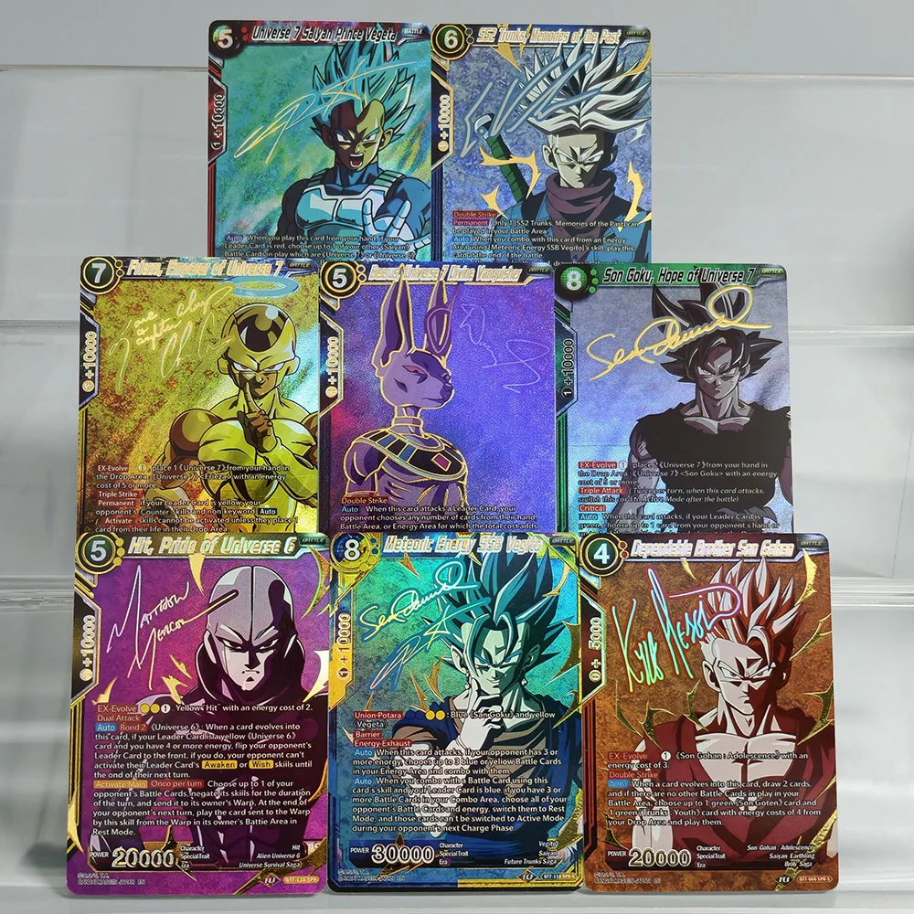 Cartas Coleccionables de Anime Dragon Ball Super Masters: Son Goku, Vegito, Gohan, SS2, Trunks, Frieza, Beerus - Edición Autografiada en Inglés