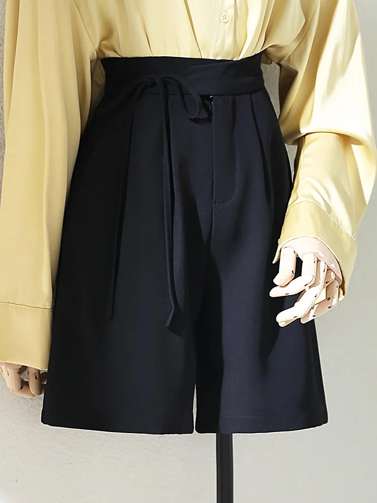 한국 스타일 하이 웨이스트 스트레이트 레그 와이드 레그 팬츠 캐주얼 짧은 바지 얇은 5 점 여성 여름 신착