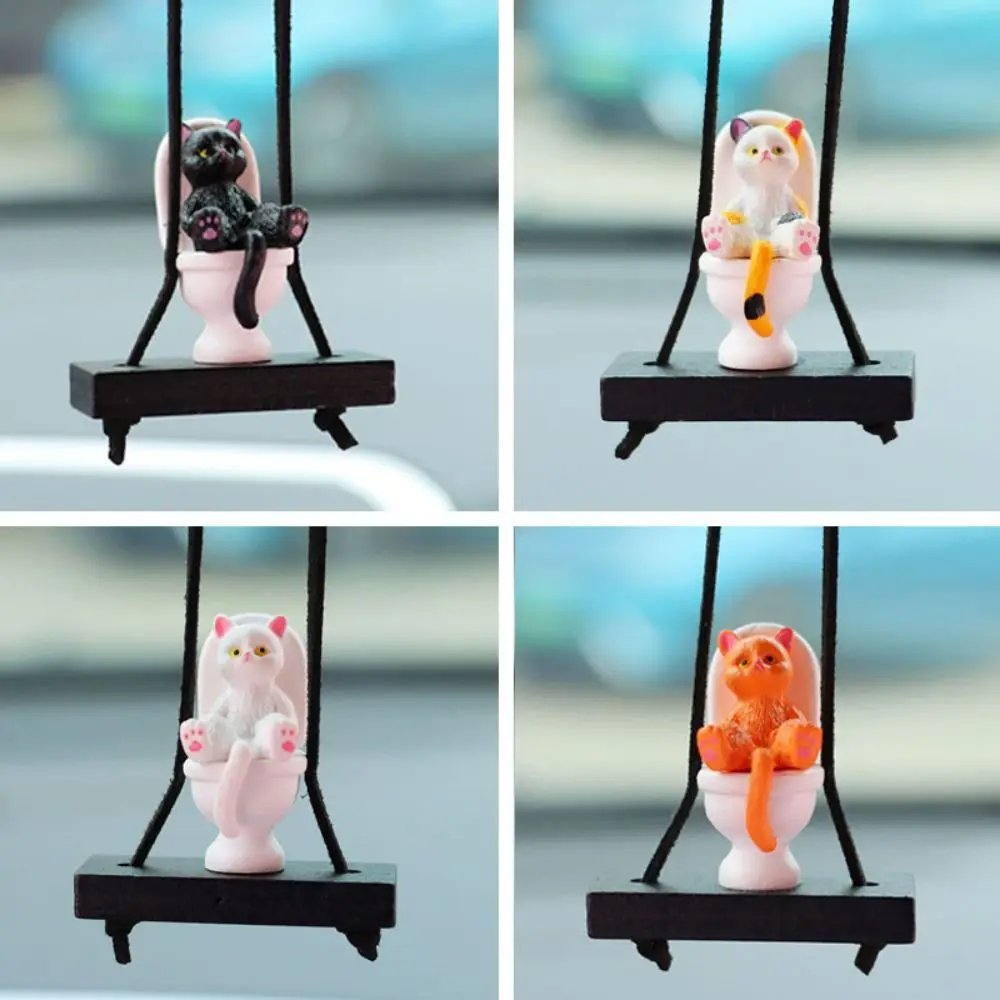 

Cartoon Toilet Cat Sitting Auto Rearview Mirror Pendant Cat Figures Swing Hanging Funny Cat Model Rearview Mirror Decor