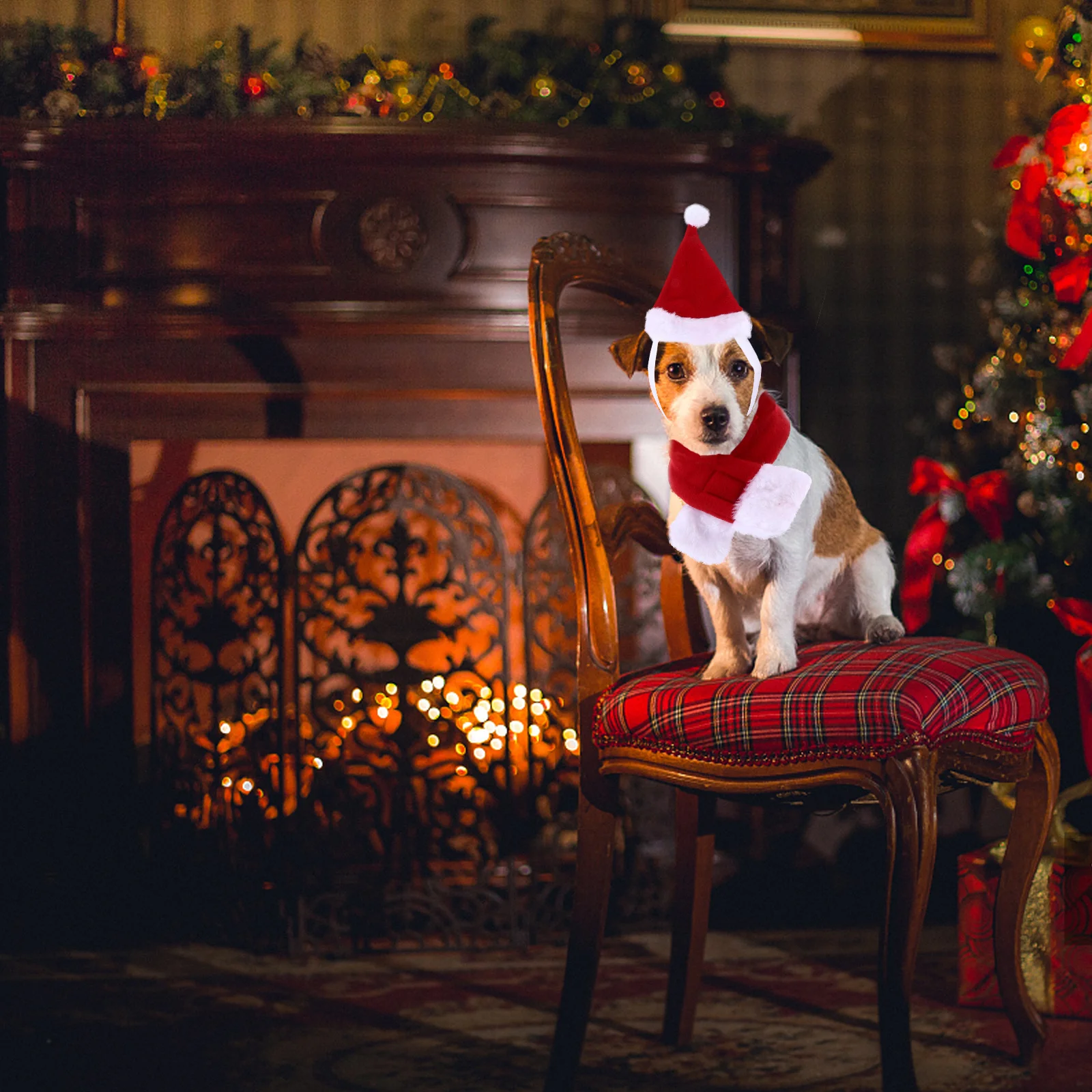 

2Pcs Pet Holiday Hat and Scarf Set for Christmas Dog Cat Costume Accessory Festive Party Wear Adorable Photo Prop Gift