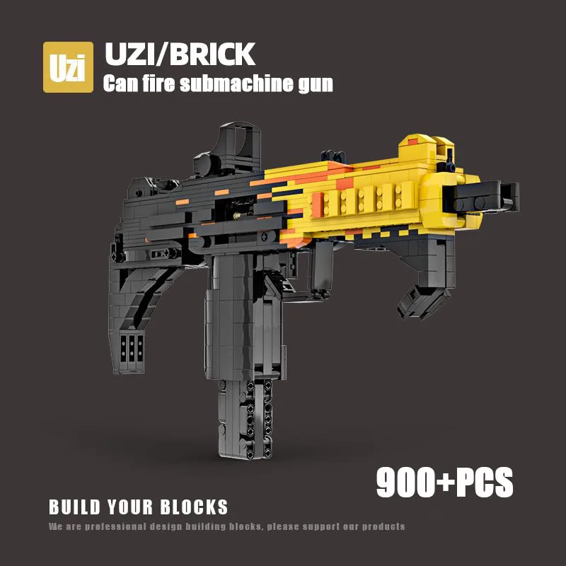 900PCS Technical MOC Auto UZI Submachine Gun Building Blocks Construction Bricks Shooting Model Toys Gift For Adult
