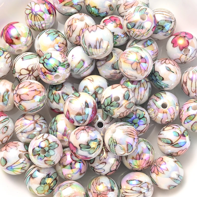 10Pcs White Acrylic Beads Illusory Color Aurora Loose Spacer Beads for Diy Crafts Making Bracelet Keychain Necklace Accessories