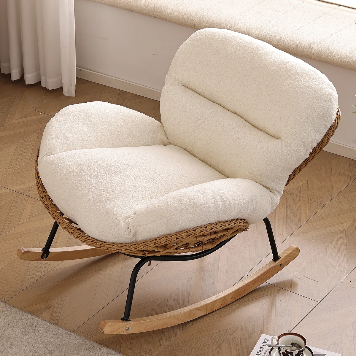 

Modern Luxury Living Room Rattan Rocking Recliner Chair Lounge Sofa Single Lazy Relax Outdoor comfort Adult Bedroom Furniture