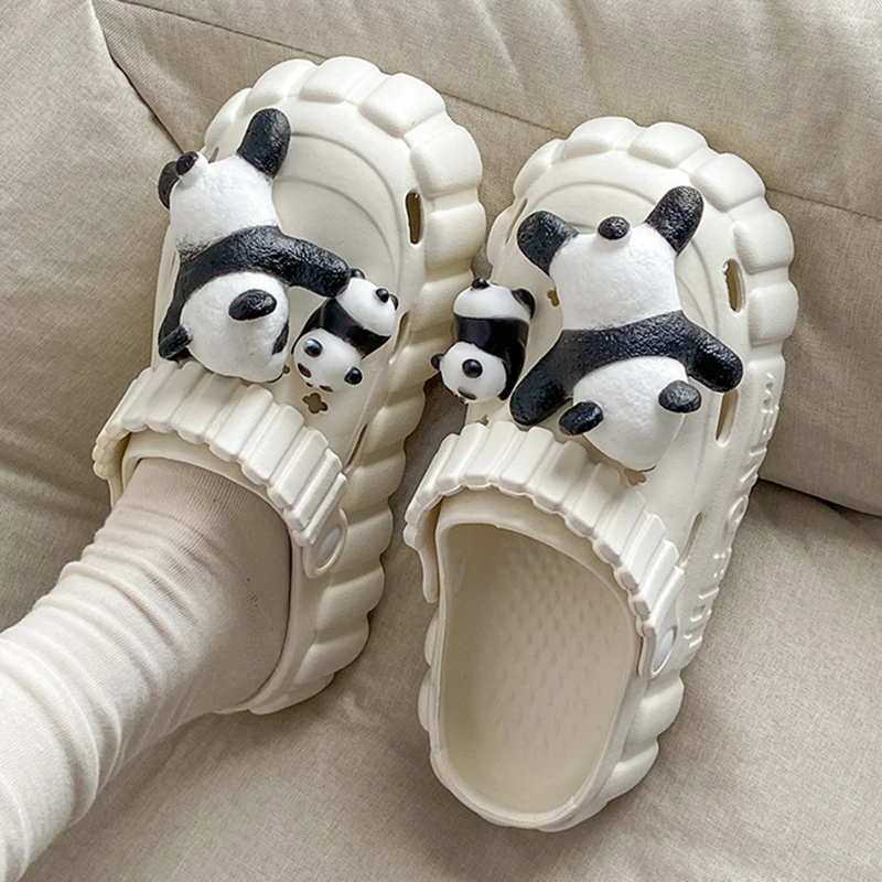 Summer Women Slippers Panda Decoration Platform Sandals Outdoor Garden Shoe Non-Slip Slides Flip Flop Soft Casual Slippers 36-41