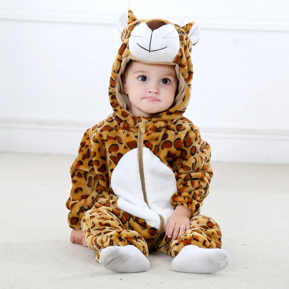 Newborn male baby clothing animal cartoon hooded jumpsuit winter baby pajama jumpsuit children\'s pajama baby learning hoodie