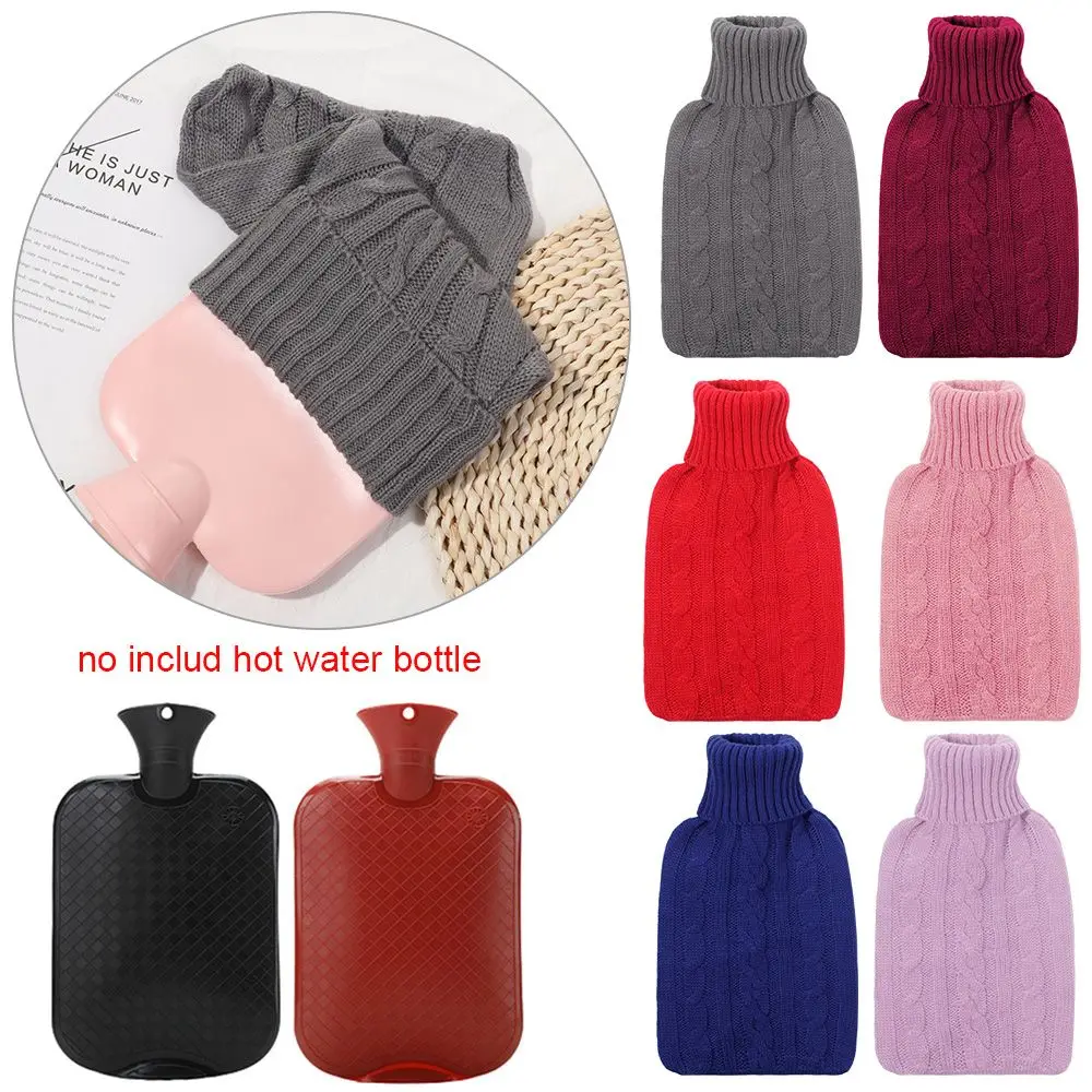 Large Natural Rubber 2L Hot Water Bottle Bag Warm Faux Fur Fleece Knitted Cover