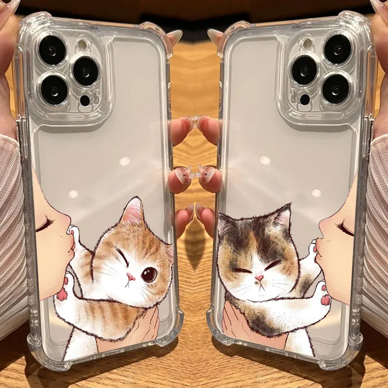 

Cat Kissing Disgusting Refuse Phone Case Clear For iPhone 17 16 14 15 11 12 13 Pro Max 16E 16 Plus 17 Air Soft Shockproof Cover