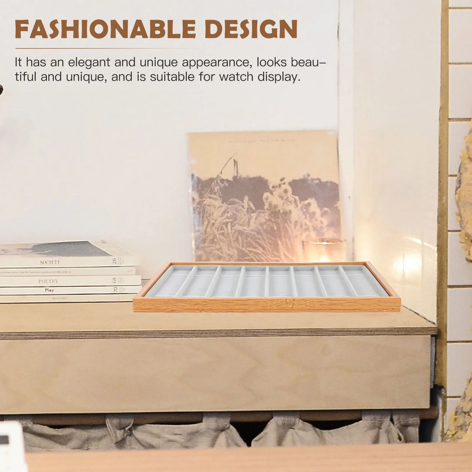 

Bracelet Display Stand Wooden Watch Plate Case Holder Necklace Jewelry Tray Khaki for Miss