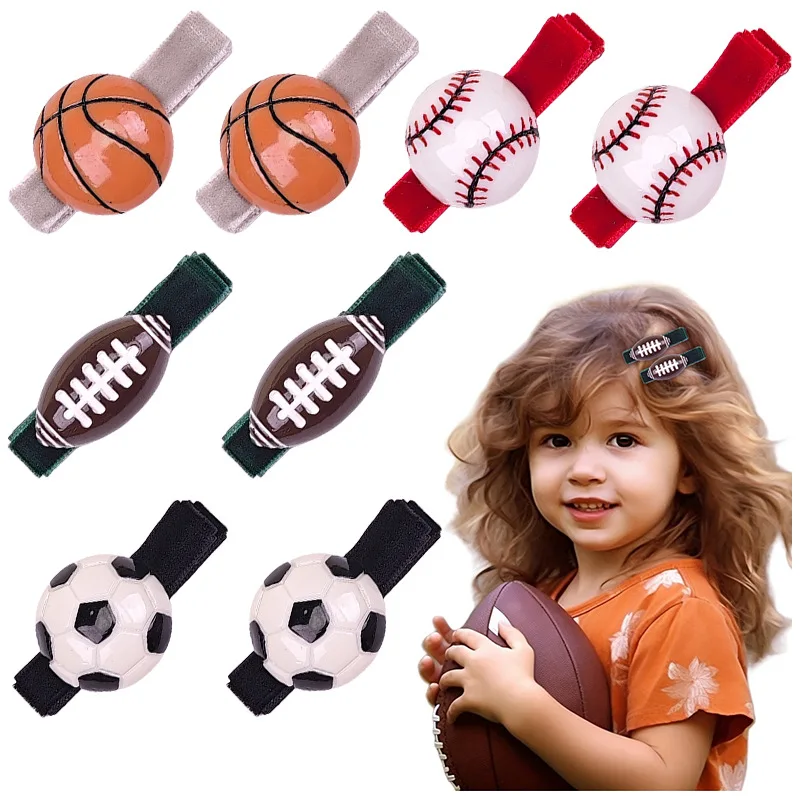

2pcs Playful Full Fabric Hair Clips Girls Adorable Sport Ball Pattern Trendy Energetic Headwear For Kids Looks Game Day Outfits