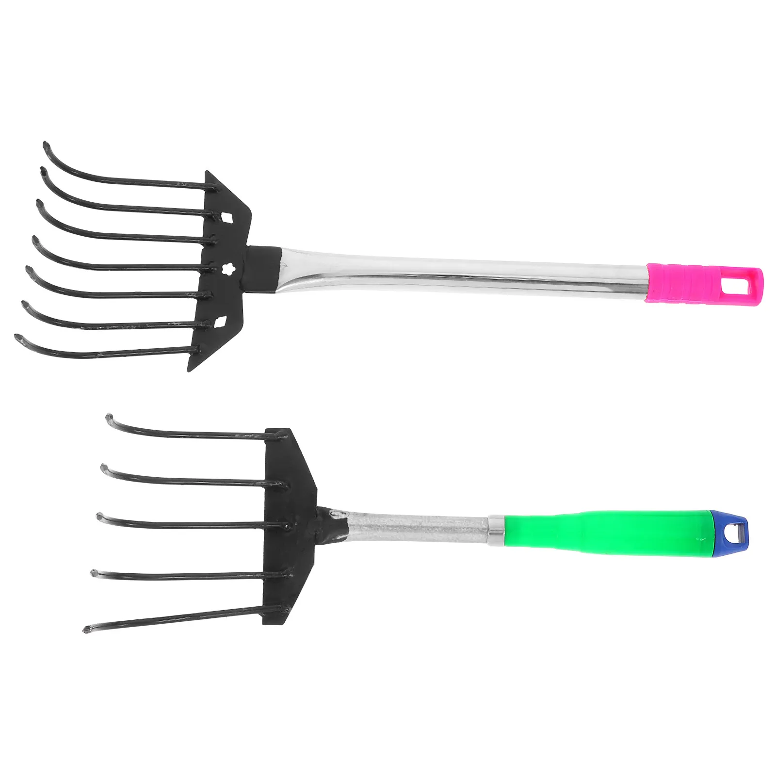 2Pcs Garden Hand Rakes 5 Teeth 7 Teeth Compact Design Ergonomic Grip Rake for Soil Preparation Planting Flowers Small Garden