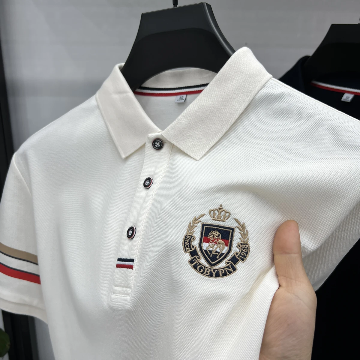 High end brand men's short sleeved polo shirt with classic stripe design top summer fashion embroidery breathable casual T-shirt