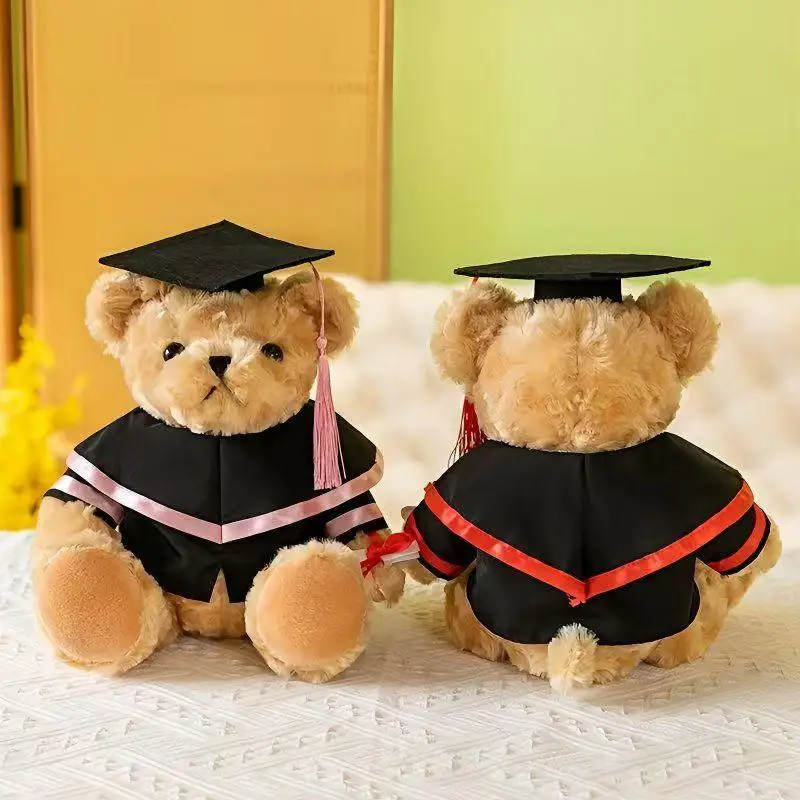 

30cm Plush Bear Graduation Costume, Multi-color Doll Graduation Gown & Cap Decorative Accessories