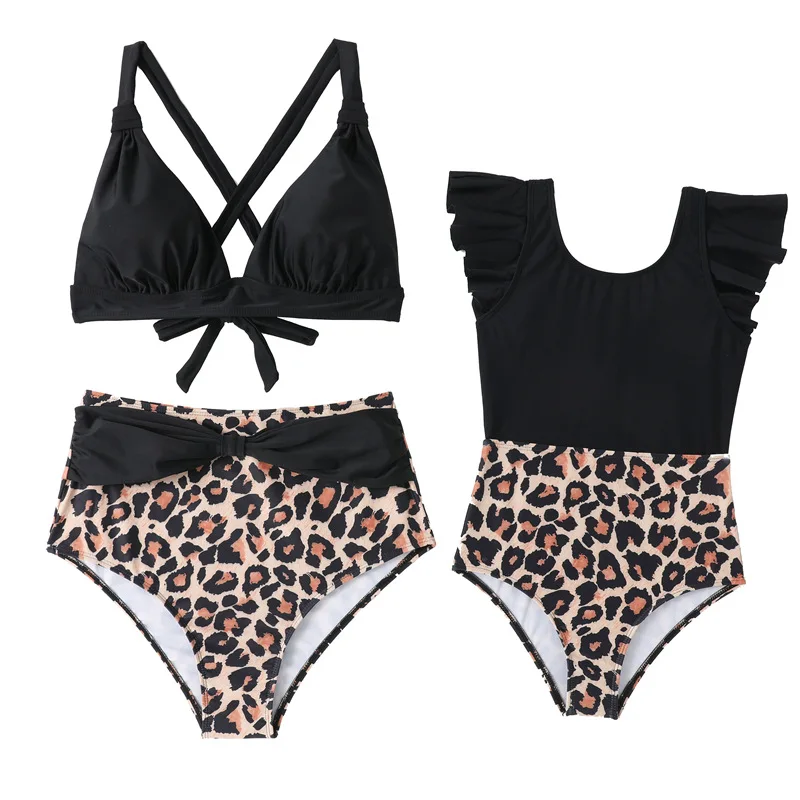 Summer Mother Daughter Swimsuits Leopard Mommy Me Swimwear Bikini Sets Family Look Kids Bathing Suits Family Matching Clothes