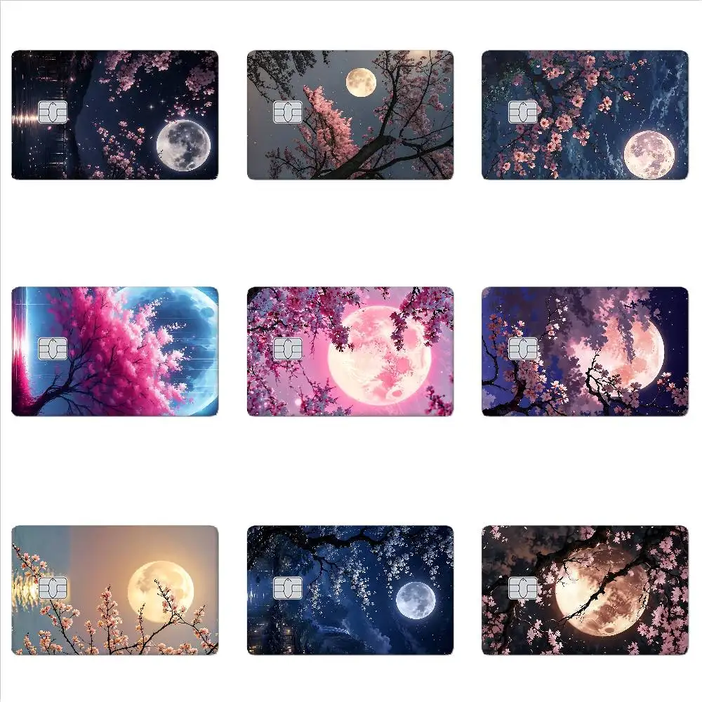 Serene Cherry Blossoms And The Moon Card Skin Stickers Matte Suitable For VISA Card Bus And Subway Contactless IC Cards