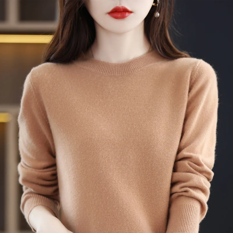 100% pura lã de cashmere camisola das mulheres O-pescoço pullover casual malha top outono e inverno das mulheres casaco coreano moda