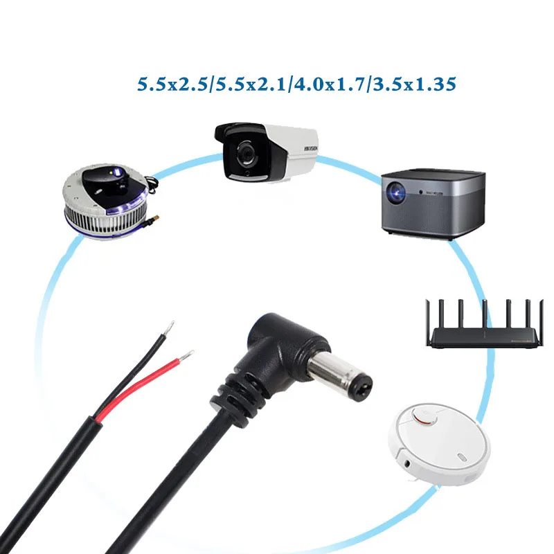 2ピンdcオス電源コネクタ90度直角充電ケーブル40x17-35x135mm-55x21mm-55x25mm-22awg-3a延長コード