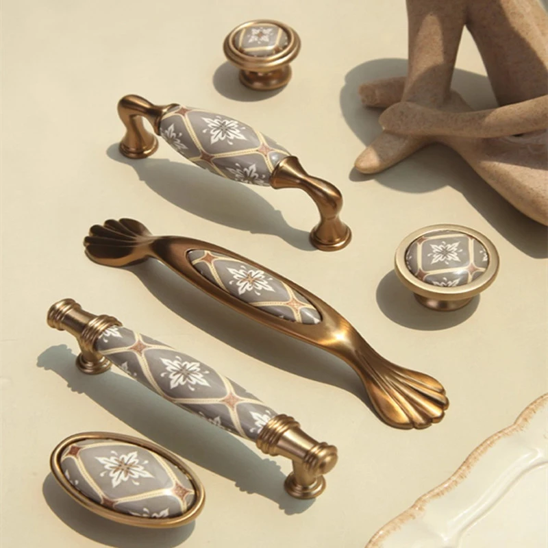 Beicai American Ceramic Cabinet Handle New Chinese Retro Shoe Cabinet Handle Light Luxury Drawer Wardrobe Door Handle