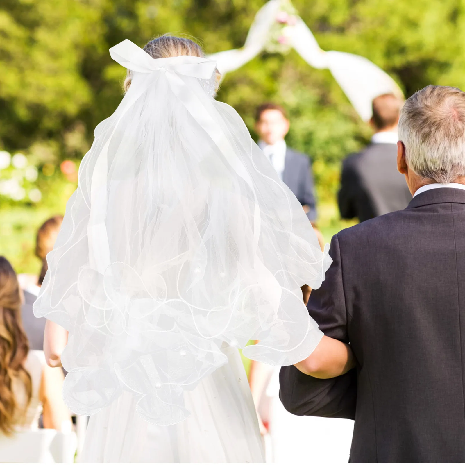 

White Bridal Veil Metal Cloth Plastic Material for Wedding Photography Bachelorette Party Bride Veil Bachelorette Decorations