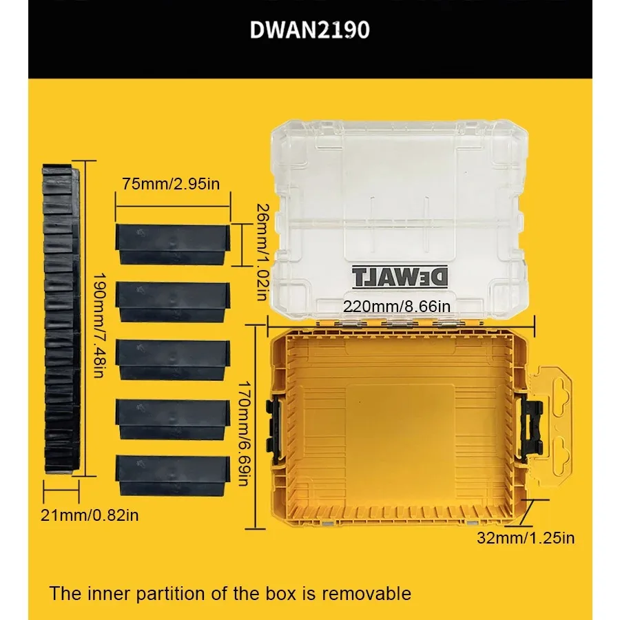 DeWalt Transparent Parts Box, Compartmentalized Storage Box, Thickened PP Material, Screws and Accessories, Stackable
