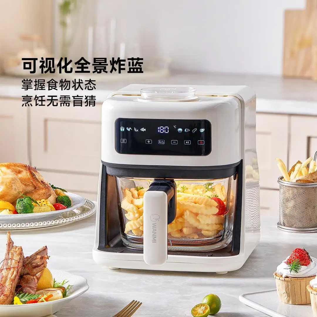 WANMI 220V 1400W 4.5L مقلاة هوائية مرئية من نوع الرش 360 °   رذاذ الماء البصري ثلاثي الأبعاد بشاشة كبيرة تعمل باللمس