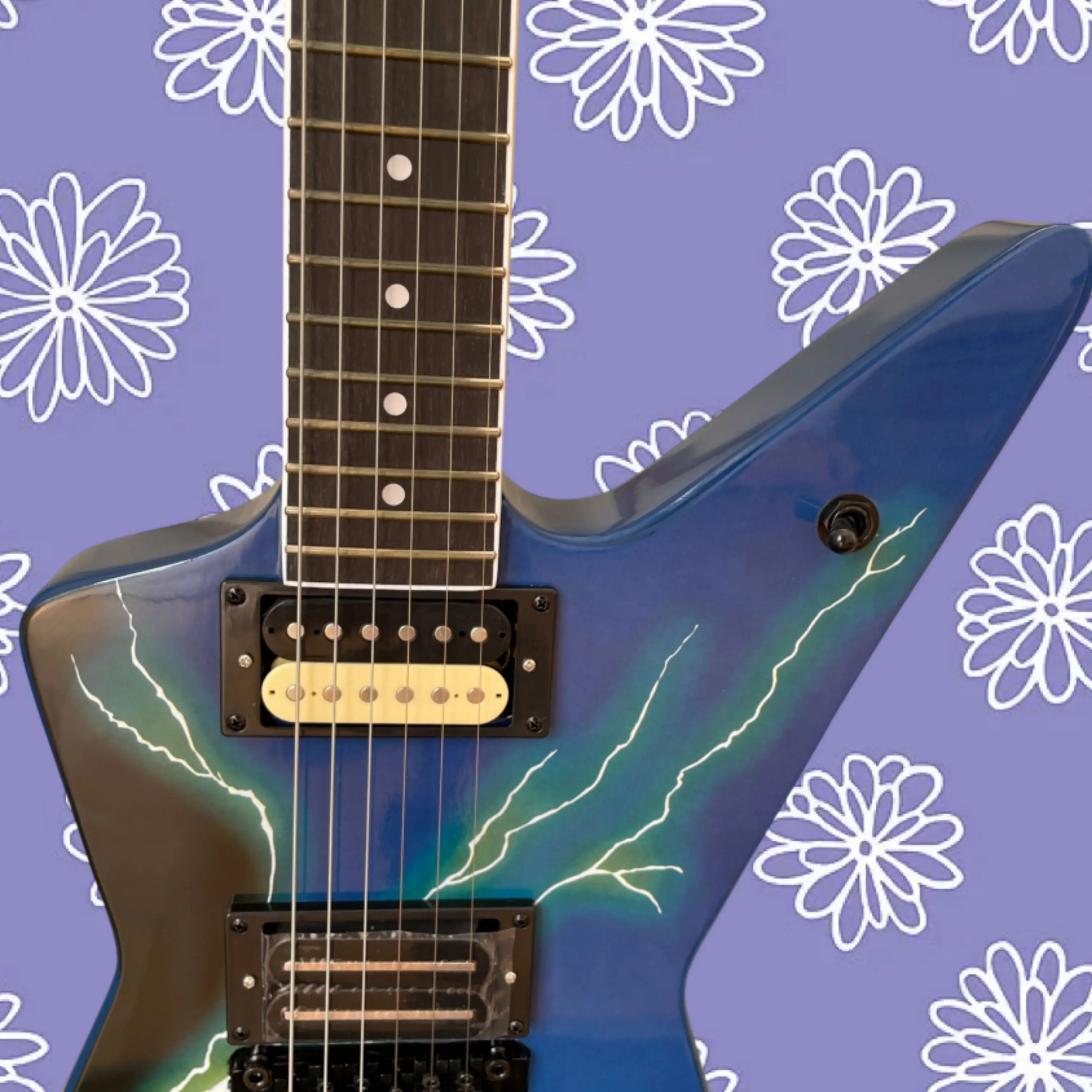 Blue Burst Gloss Lightning Graphic Sharp Body Electric Guitar, HH Pickups Guitars, for Heavy Rock Stage Performance Guitarra