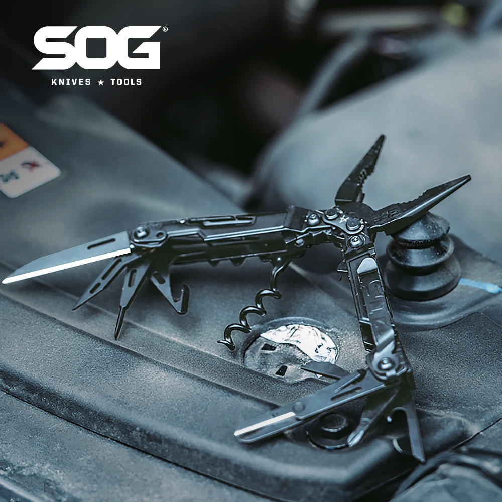 SOG PowerLitre 19-in-1 Tactical Multi-Tool Folding Pliers & Knife - Pocket EDC Gear for Outdoor Survival, Camping & Emergencies