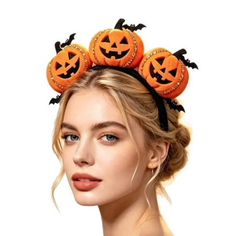 Plüschiger Halloween-Haarreif mit Kürbis-Fledermaus-Motiv für Damen und Mädchen, niedlicher Kürbis-Haarreif, Halloween-Party, Cosplay-Kostüm, Haaraccessoire. – Detail 3