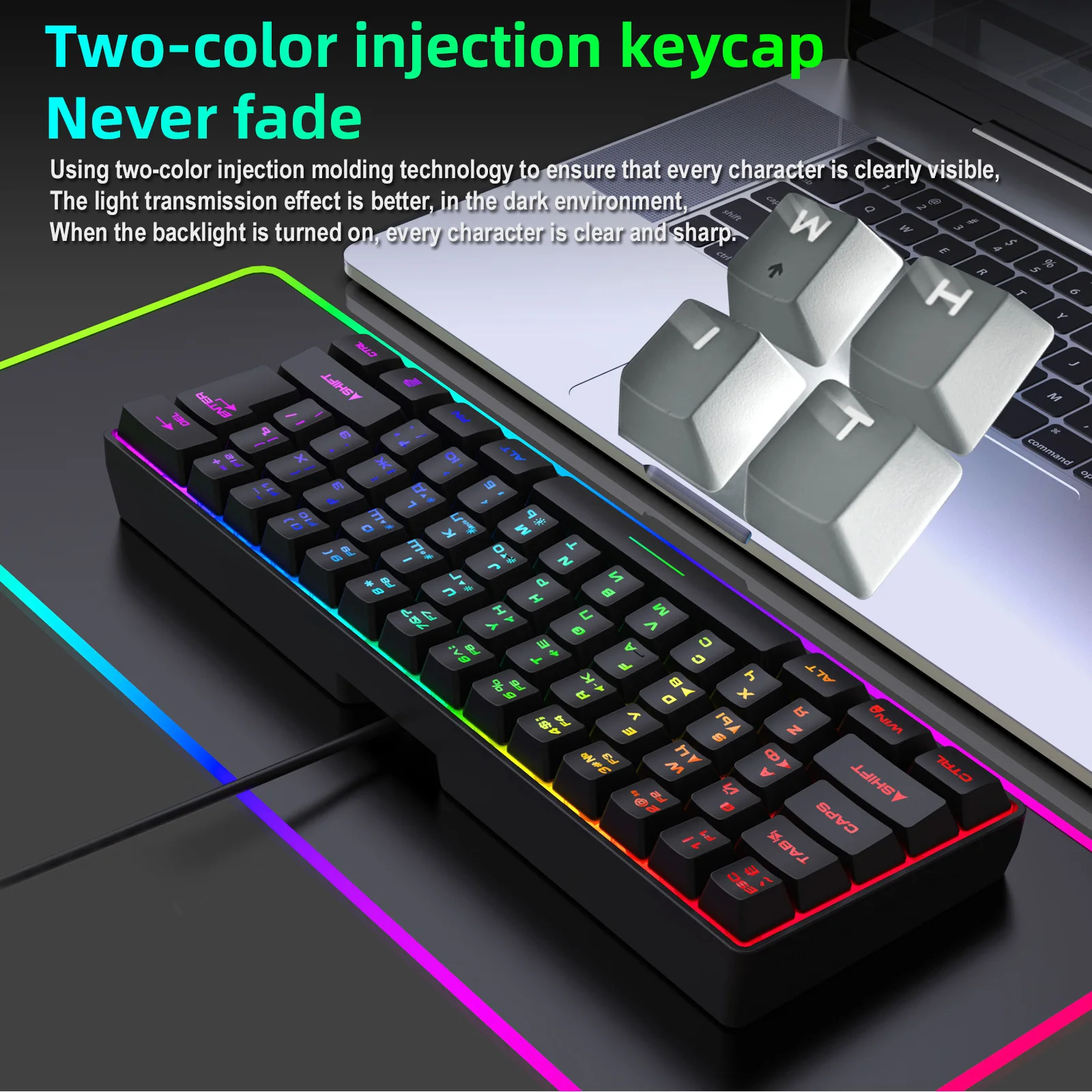 61-Key Russian Layout Mechanical Feel Keyboard Wired Gaming PC Keyboard with Cyrillic Letters