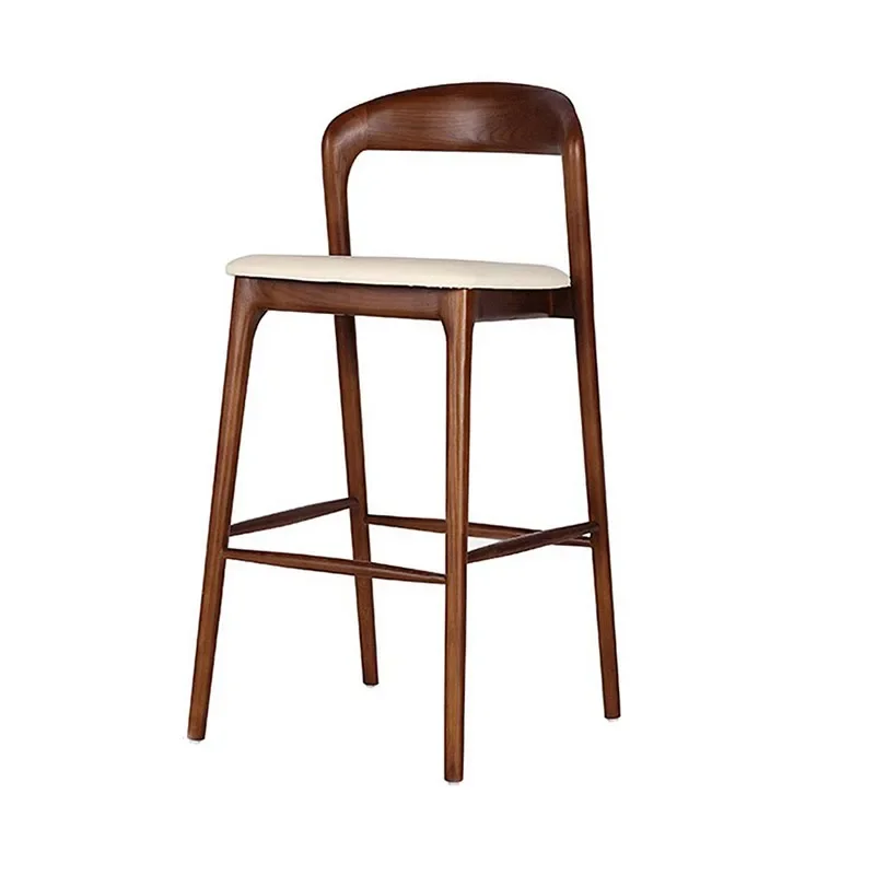 Silla de Bar de madera maciza nórdica para el hogar, taburete alto de madera de cera blanca, silla de Bar moderna, escritorio Simple, respaldo de recepción