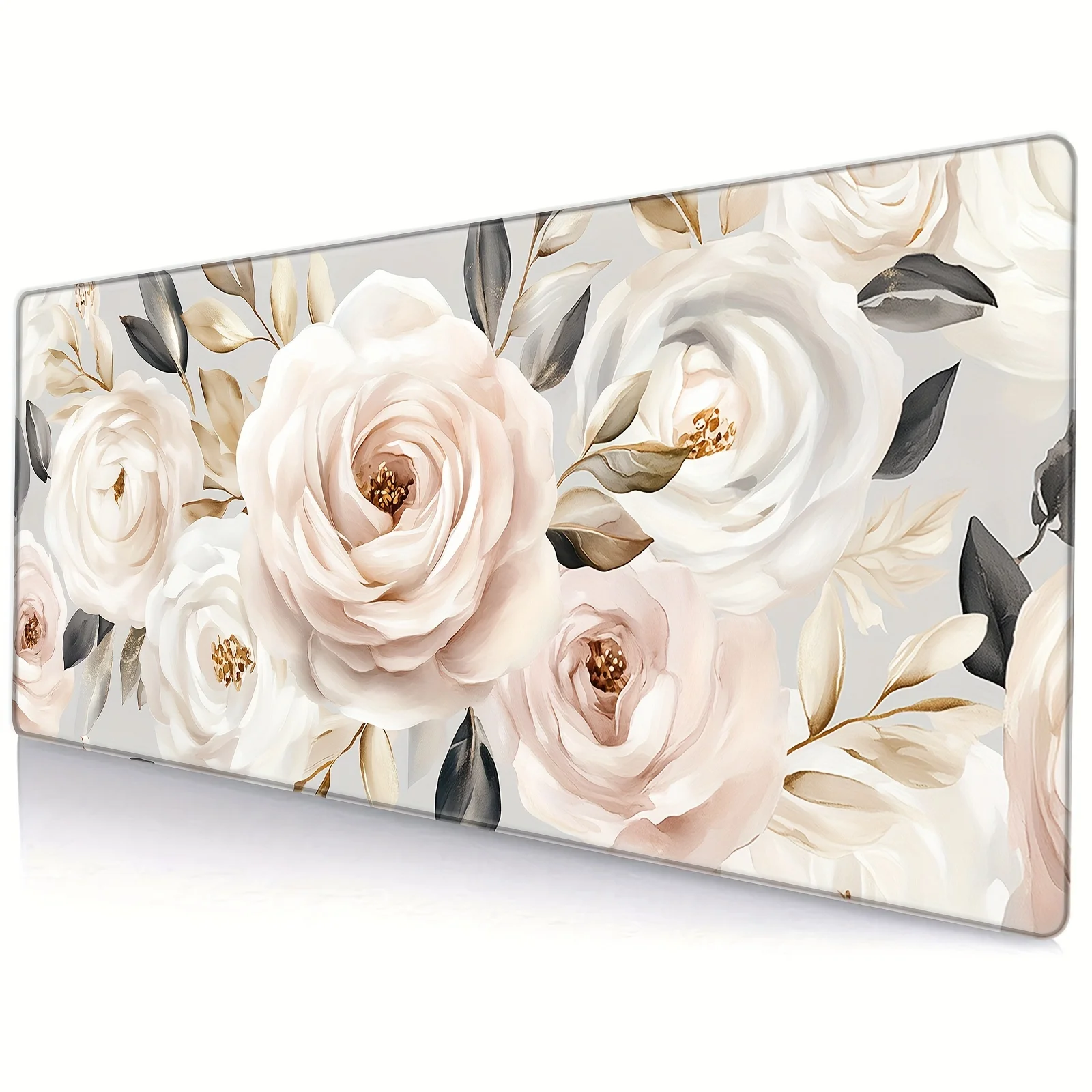 Elegant Blush Pink Floral Desk Mat Large Mouse Pad Non-Slip Rubber Gaming Keyboard Mat for Office