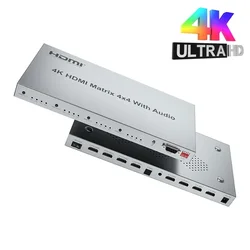 Przełącznik matrycowy 4K 30 Hz 4x4 HDMI 4x4 z ekstraktorem audio Toslink i stereo 4 wejścia 4 wyjścia Przełącznik wideo matrycowego HDMI Selektor rozgałęźnika