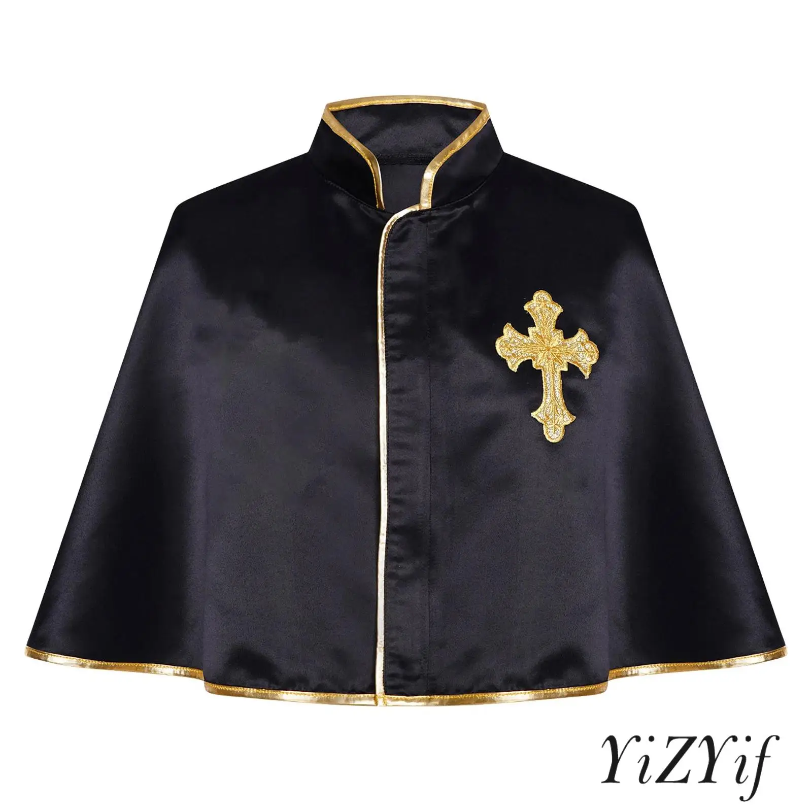 

Men Premium Liturgical Cape with Metallic Cross Embroidery And Stand Collar for Church Services And Worship Ceremonies Costume