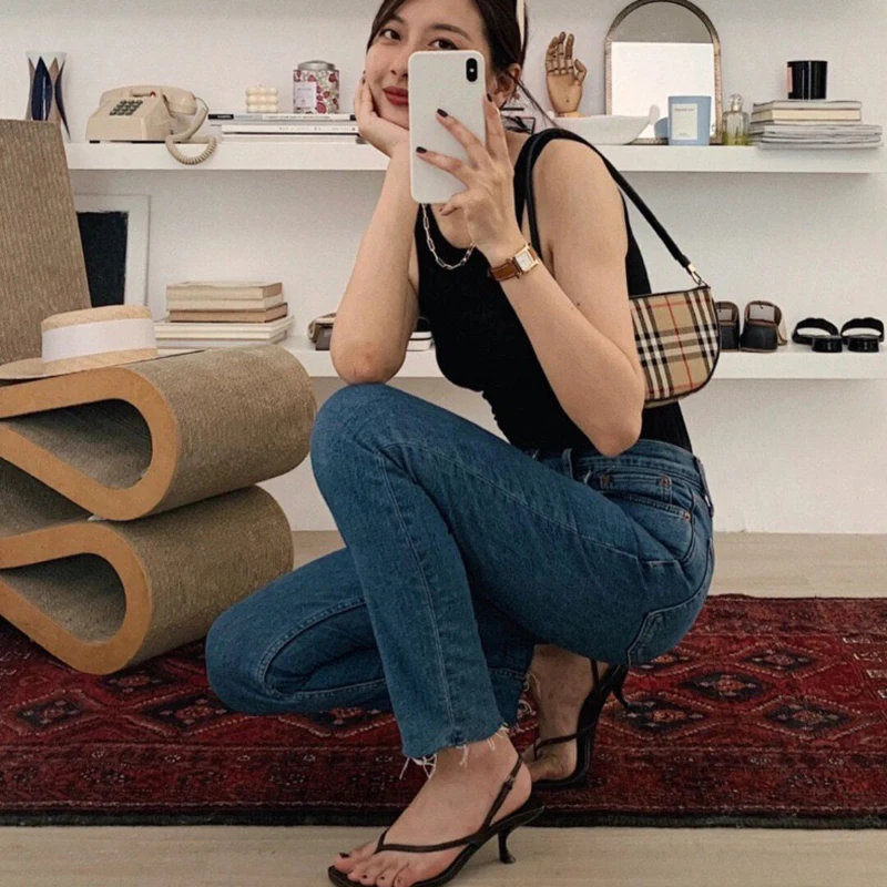 2024 New French Cat Heel Mid Heel Herringbone Sandals for Women's Summer Outwear Open Toe Clip Toe High Heel Sandals