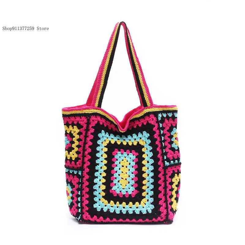 Women\'s Shoulder Bag Knitted Tote Bag Bohemian Crochet Large Capacity Casual Women\'s Handbag Large Shopping Bag Beach Bag