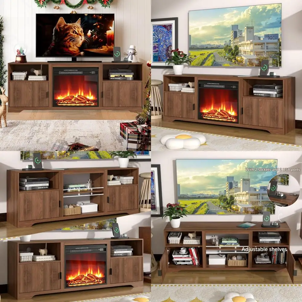 

Modern TV Stand for 80 TVs, Entertainment Center with Adjustable Shelves, Stylish Fluted Design