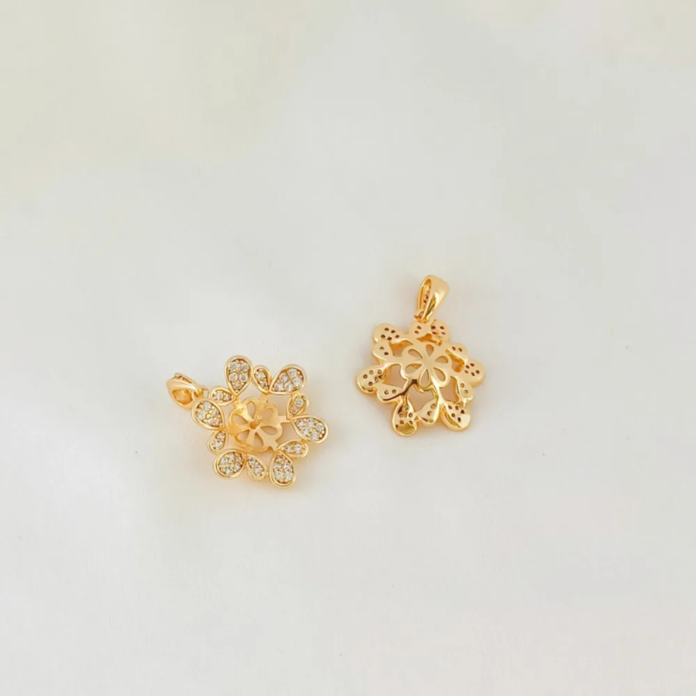 14K الذهب مرصع الزركون الدانتيل على شكل قلب زهرة برعم قلادة واللؤلؤ فارغة حامل قلادة قلادة Diy التبعي #3