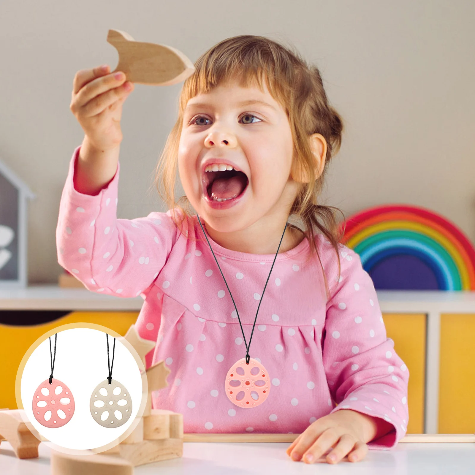 

2Pcs Silicone Baby Teether Chewable Sensory Pendant for Teething Relief Exercise and Jaw Development Anti-Eating