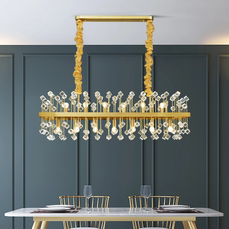 New modern chandelier lighting for dining room rectangle colorful crystal light luxury kitchen island led cristal lustres