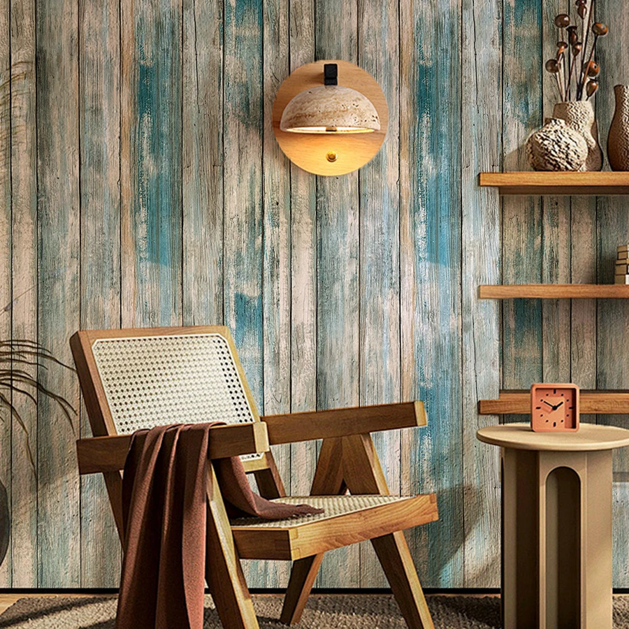 1 Roll of Self-Adhesive Faux Wood Wallpaper, Old Blue and White Wood Plank Texture Peel-And-Stick Design, Removable Vinyl Material Vintage Home Decor Wallpaper