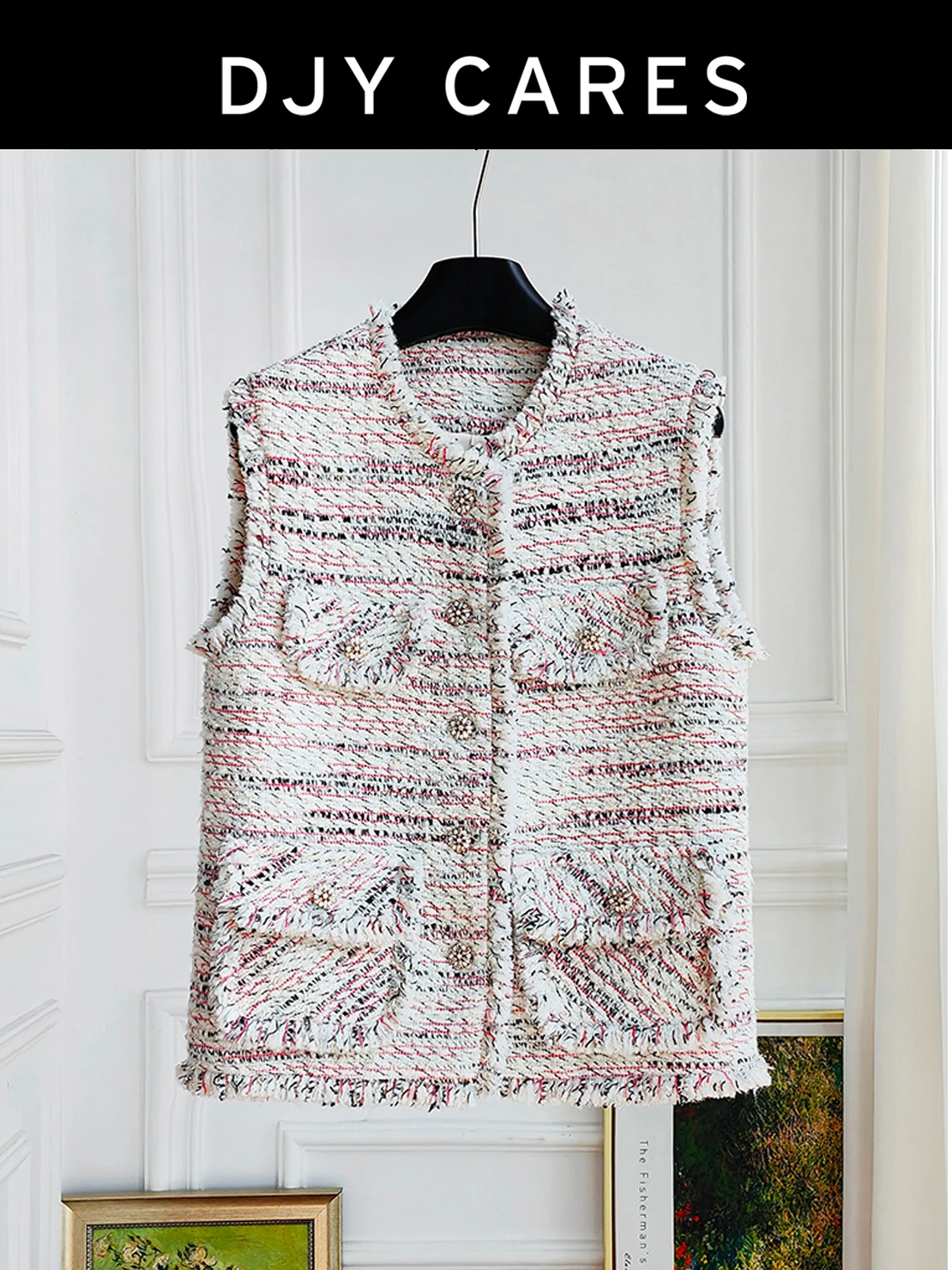 

Новый милый розовый, белый полосатый жилет, шерстяной топ средней длины, большой размер