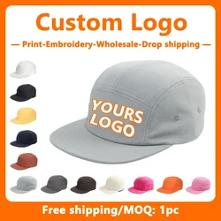 Custom Logo Embroidery 5-panel Cotton Hat for Men and Women Baseball Hats Wholesale Design Print Skateboard Outdoor Camping Cap