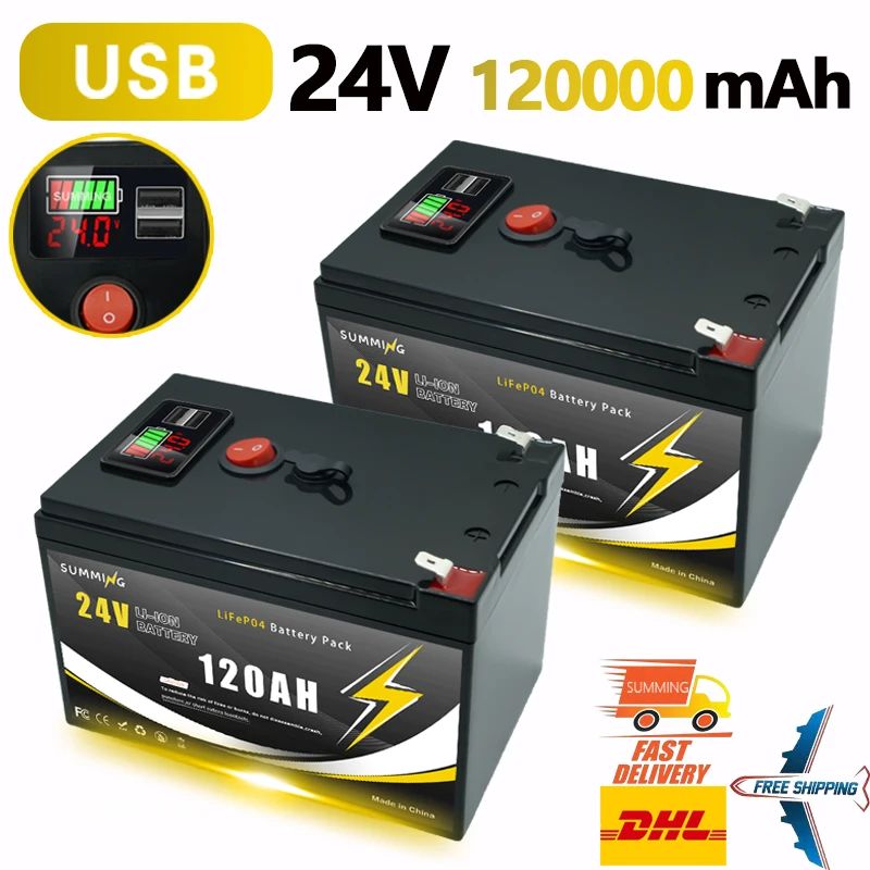 

24V LiFePO4 Lithium Battery 4000+ Deep Cycles 18650 120Ah Built-in BMS,for Solar Panel,UPS, Kayak Fish Finder, Power Wheels